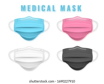Realistic medical face mask. Details 3d medical mask. Vector illustration.