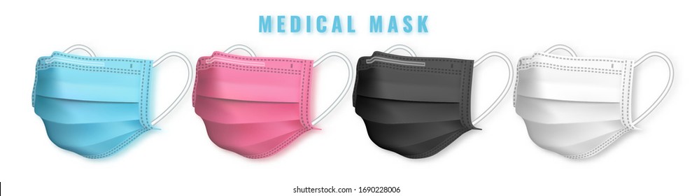 Realistic medical face mask. Details 3d medical mask. Vector illustration.