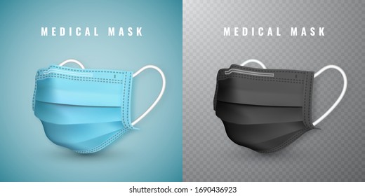 Realistic medical face mask. Details 3d medical mask. Vector illustration.