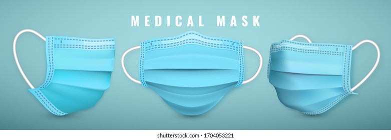 Realistic medical face mask. Details 3d medical mask. Vector illustration.