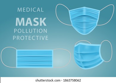 Realistic medical face mask. Doctor mask coronavirus protection. Blue Medical or Surgical Face Mask. Virus Protection. Health Care Concept. Coronavirus protection concept, pandemic security symbol