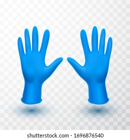 Realistic medical latex gloves. Details blue 3d medical gloves. Vector illustration.