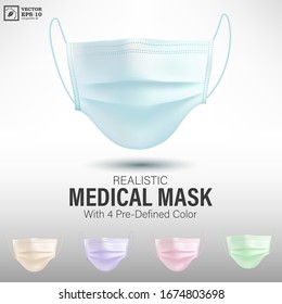 Realistic Medical Mask with 4 Predefined Color. Vector Illustration