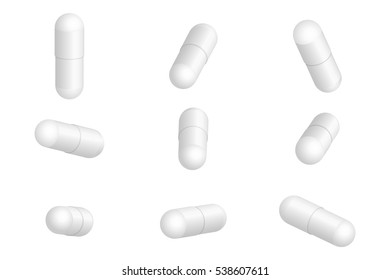 Realistic medical pills isolated on white background.