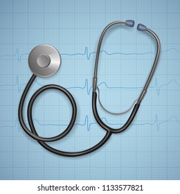 Realistic Medical stethoscope. background with stethoscope medical equipment, Health care concept. Vector art.