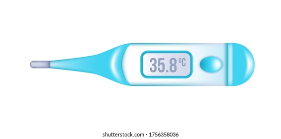 Realistic Medical Thermometer for Covid Prevention on White Background . Isolated Vector Elements