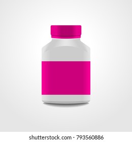 Realistic medicine bottle vector packaging, isolated on white background.