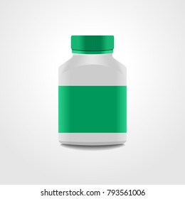 Realistic medicine bottle vector packaging, isolated on white background.