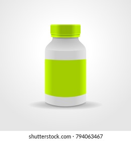 Realistic medicine bottle vector packaging, isolated on white background.
