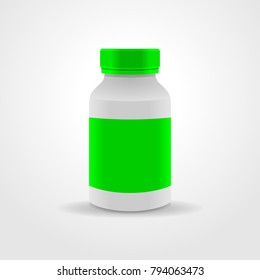 Realistic medicine bottle vector packaging, isolated on white background.