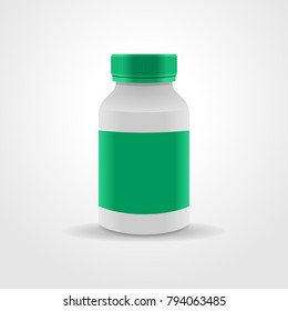 Realistic medicine bottle vector packaging, isolated on white background.