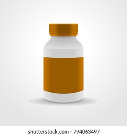 Realistic medicine bottle vector packaging, isolated on white background.