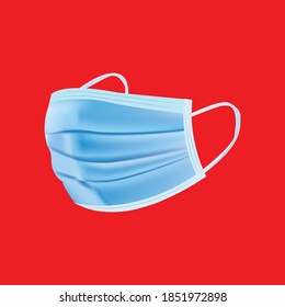 Realistic medicine face mask vector illustration. Red background