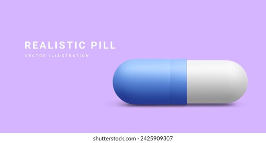 Realistic medicine pill isolated on light background. Advertising banner for hospital or pharmaceutical company. Sign for pharmacy. Symbol of treatment. Vector Illustrations