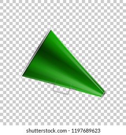 Realistic Megaphone green isolated object on transparent background. Vector Illustration