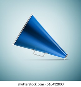 Realistic megaphone icon isolated on blue background. Vector Illustration