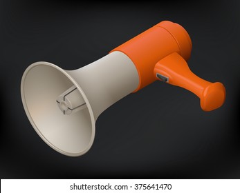 realistic megaphone isometric sign. loudspeaker icon isolated on dark background. 