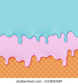 Realistic melting cream with waffel, vector illustration