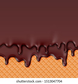 Realistic melting cream with waffel, vector illustration