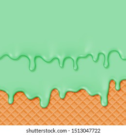 Realistic melting cream with waffel, vector illustration