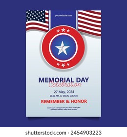 Realistic memorial day vertical poster template