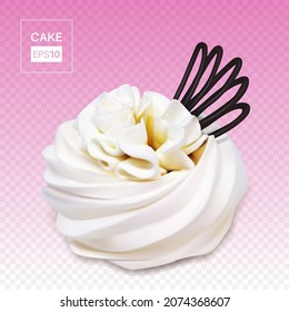 Realistic meringue cake and cream. Vector illustration of meringue cake on transparent background