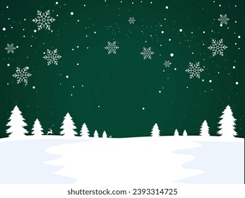 realistic merry christmas background Green background with snow and a little deer running Merry Christmas