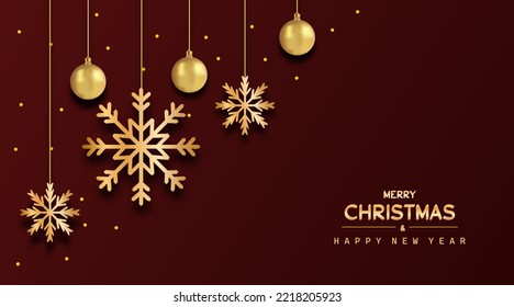 Realistic Merry Christmas banner background with elegant christmas decoration