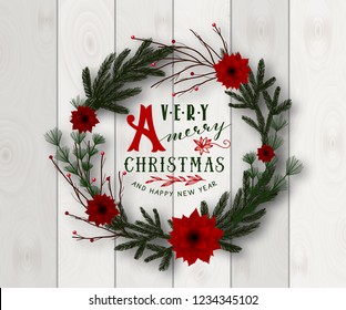 Realistic Merry Christmas wreath vector illustration