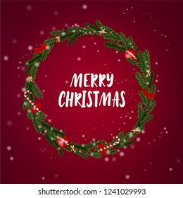 Realistic Merry Christmas wreath vector illustration. Christmas greeting card