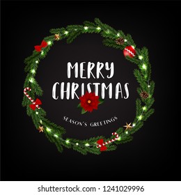 Realistic Merry Christmas wreath vector illustration. Christmas greeting card