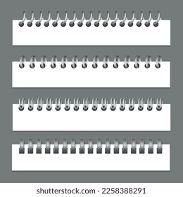 Realistic metal binders paper set of isolated images with top views of notebook sheets with holes vector illustration