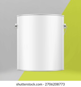 Cubo de metal realista con asa. Ilustración vectorial sobre fondo de color. Perfecto para su diseño. EPS10.