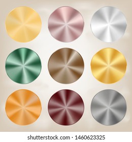 Realistic metal button for abstract technology app icon with metal texture, chrome plate, vector illustration