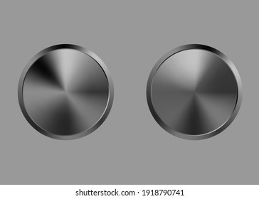 Realistic metal button with circular processing. Vector illustration