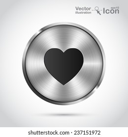 Realistic metal button - heart icon. Vector illustration.