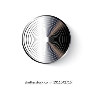 Realistic Metal Button Icon. Chrome volume knob. Vector 