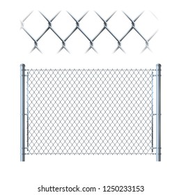 Realistic metal chain link fence. metal mesh on isolated on whit