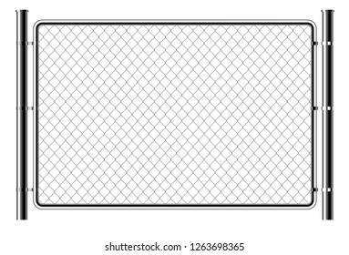 Realistic metal chain link fence. Art design gate. Prison barrier, secured property.  The chain link of fence wire mesh steel metal. Rabitz. 