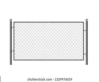 Realistic metal chain link fence. Rabitz. Art design gate. Cemetery fence, hedge, prison barrier, secured property. The chain link of hedge wire mesh steel metal. 