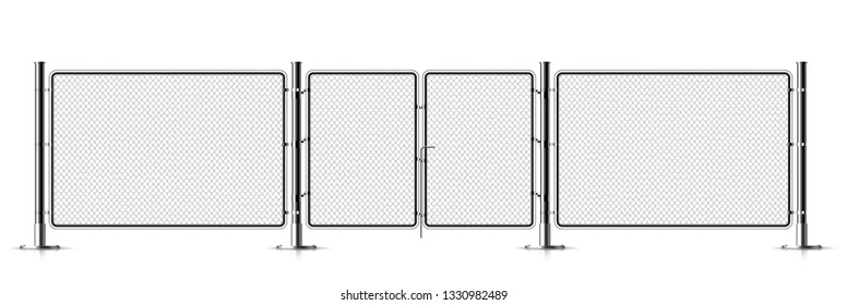 Realistic metal chain link fence. Rabitz. Art design gate. Cemetery fence, hedge, prison barrier, secured property. The chain link of hedge wire mesh steel metal. 