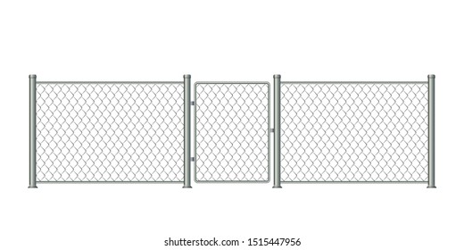 Realistic metal chain link fence with gate isolated