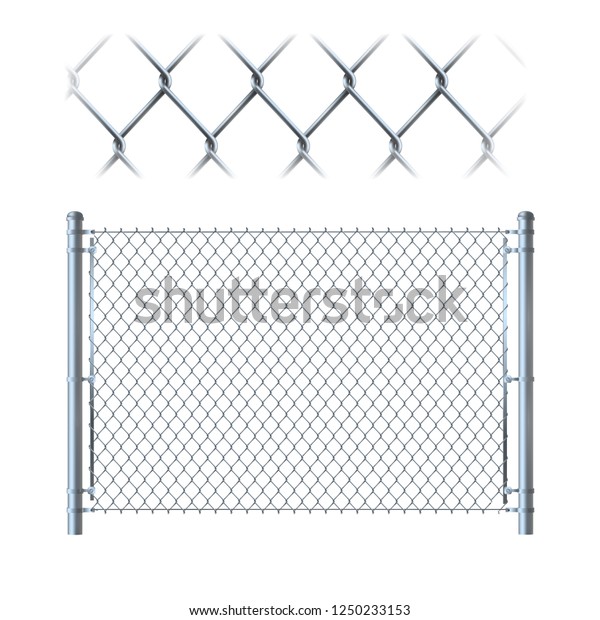 Realistic metal chain link fence. metal mesh on\
isolated on whit