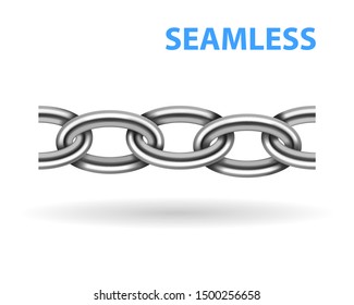 Realistic metal chain seamless texture. Silver color chains link isolated on white background. Strong iron chainlet solid three dimensional design element.