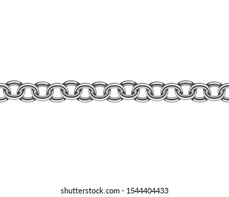 Realistic metal chain seamless texture. Silver color chains link isolated on white background. Strong iron chainlet solid three dimensional design element.