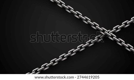 Realistic metal chains crossing on a dark background. Strong and secure link concept. Vector illustration.