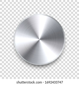 Realistic metal chrome button. Silver steel volume control knob. Application interface design element. App icon. Vector illustration.