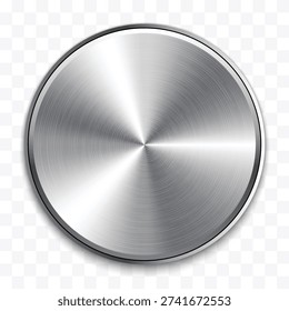 Realistic Metal Chrome Button Vector – Silver Steel Volume Control Knob UI Interface Icon