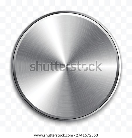 Realistic Metal Chrome Button Vector – Silver Steel Volume Control Knob UI Interface Icon