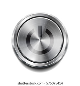 Realistic metal circle button. Power button. Vector illustration for your design.
